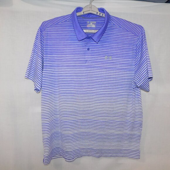 Under Armour Mens 3XL Purple White Fading Stripe Loose Golf Polo Shirt - Picture 1 of 8
